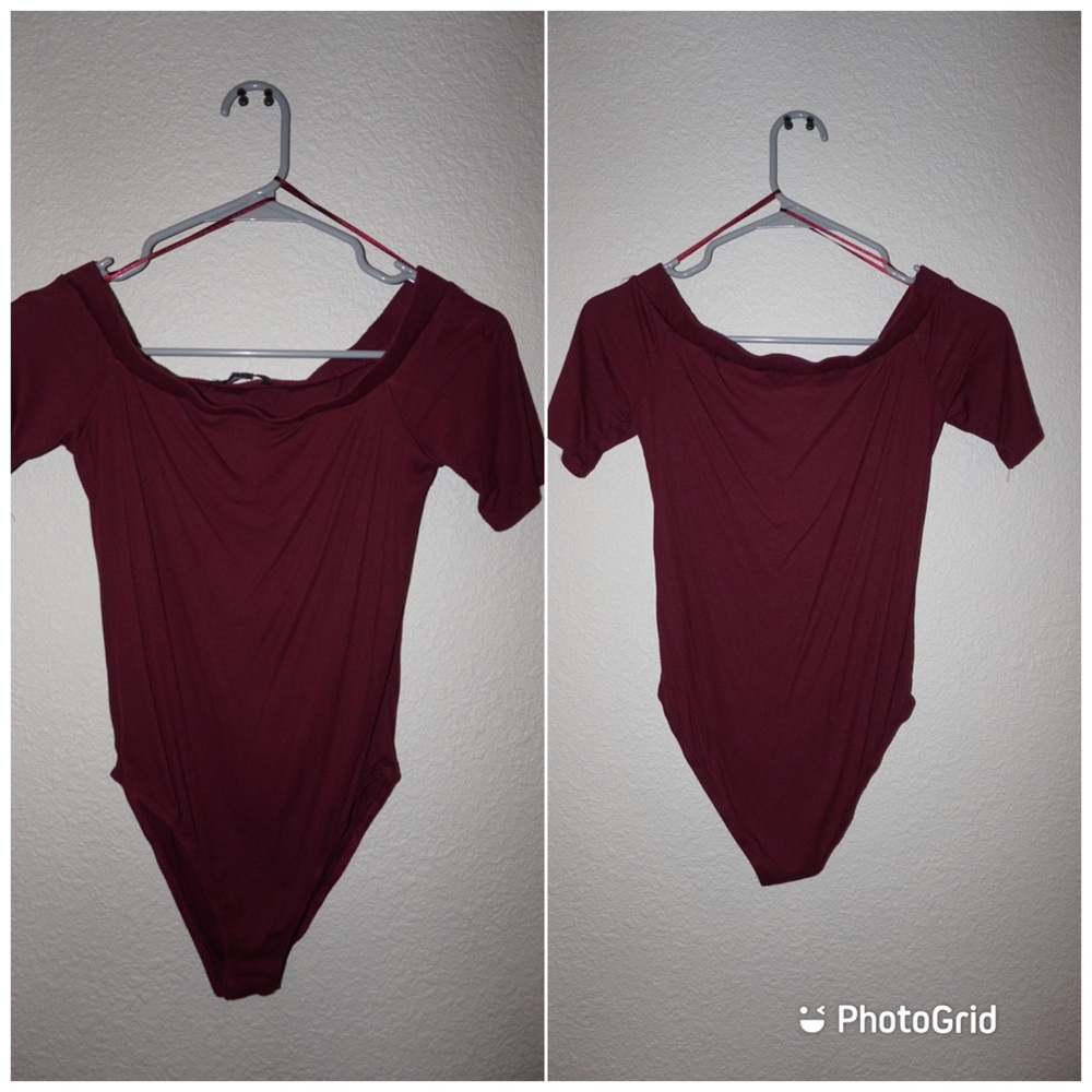 Avery Off Shoulder Bodysuit - Burgundy